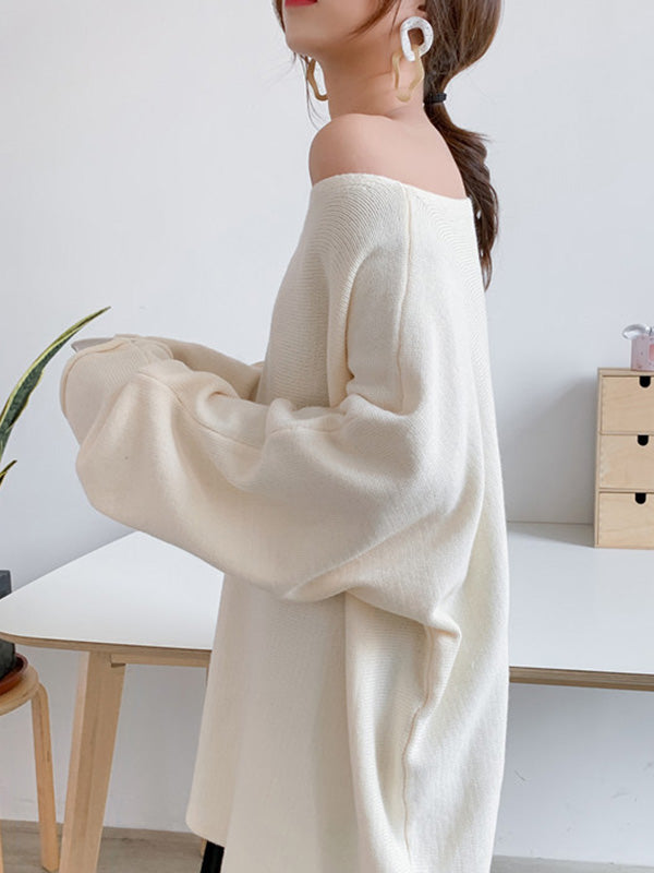 flowersverse Simple Solid Color Round-Neck Sweater
