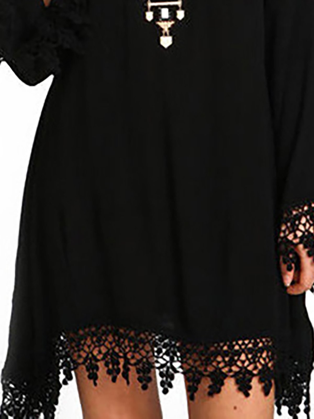 flowersverse Black A-line Casual Paneled Casual Dress