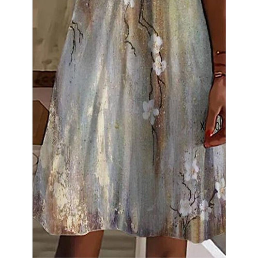 flowersverse Women's Casual Dress Shift Dress Print Dress Floral Print V Neck Mini Dress Active Fashion Outdoor Daily Short Sleeve Regular Fit Khaki Spring Summer S M L XL XXL