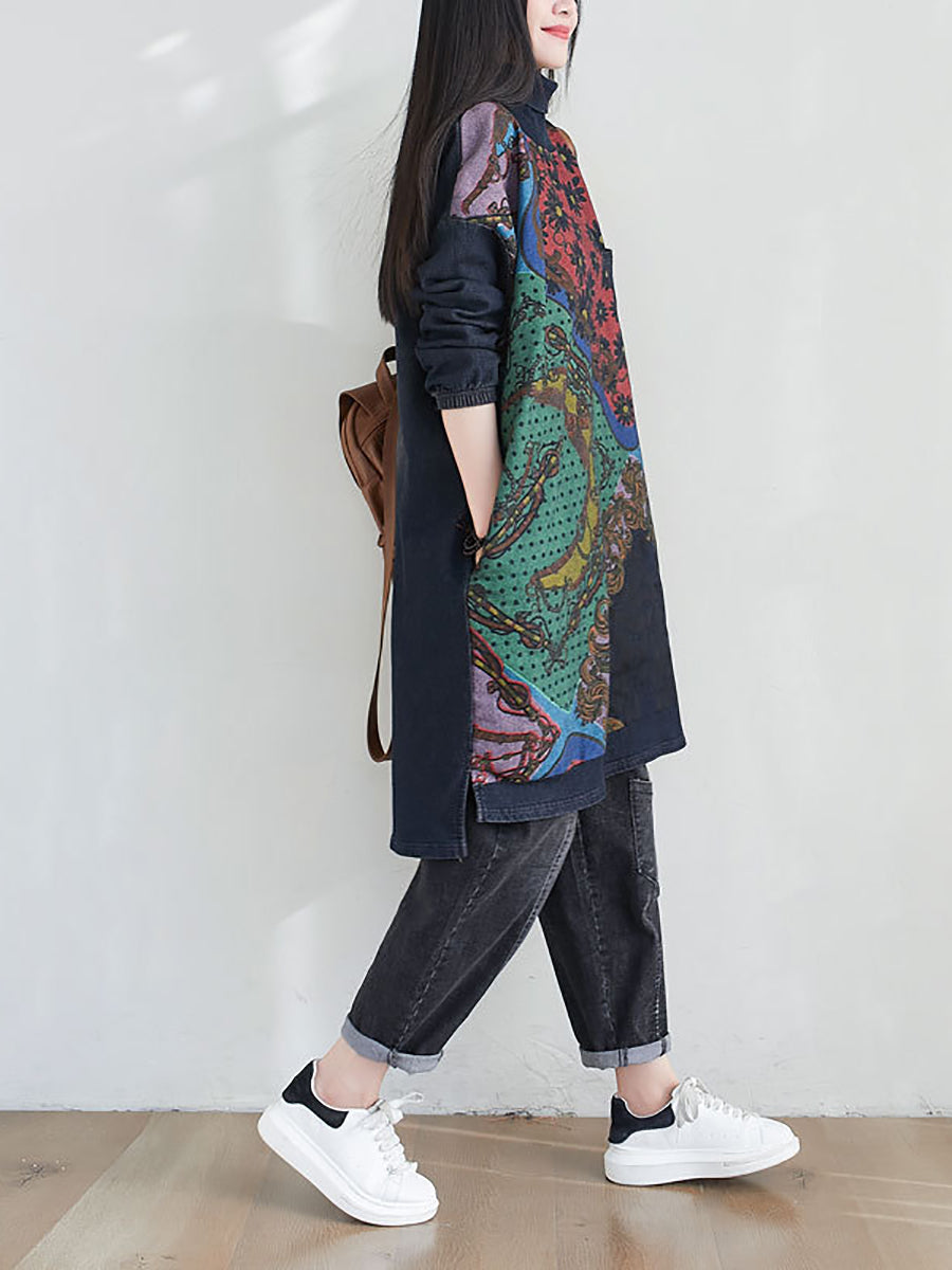 flowersverse Women Fashion Spliced Plaid Winter Fleece-lined Dress