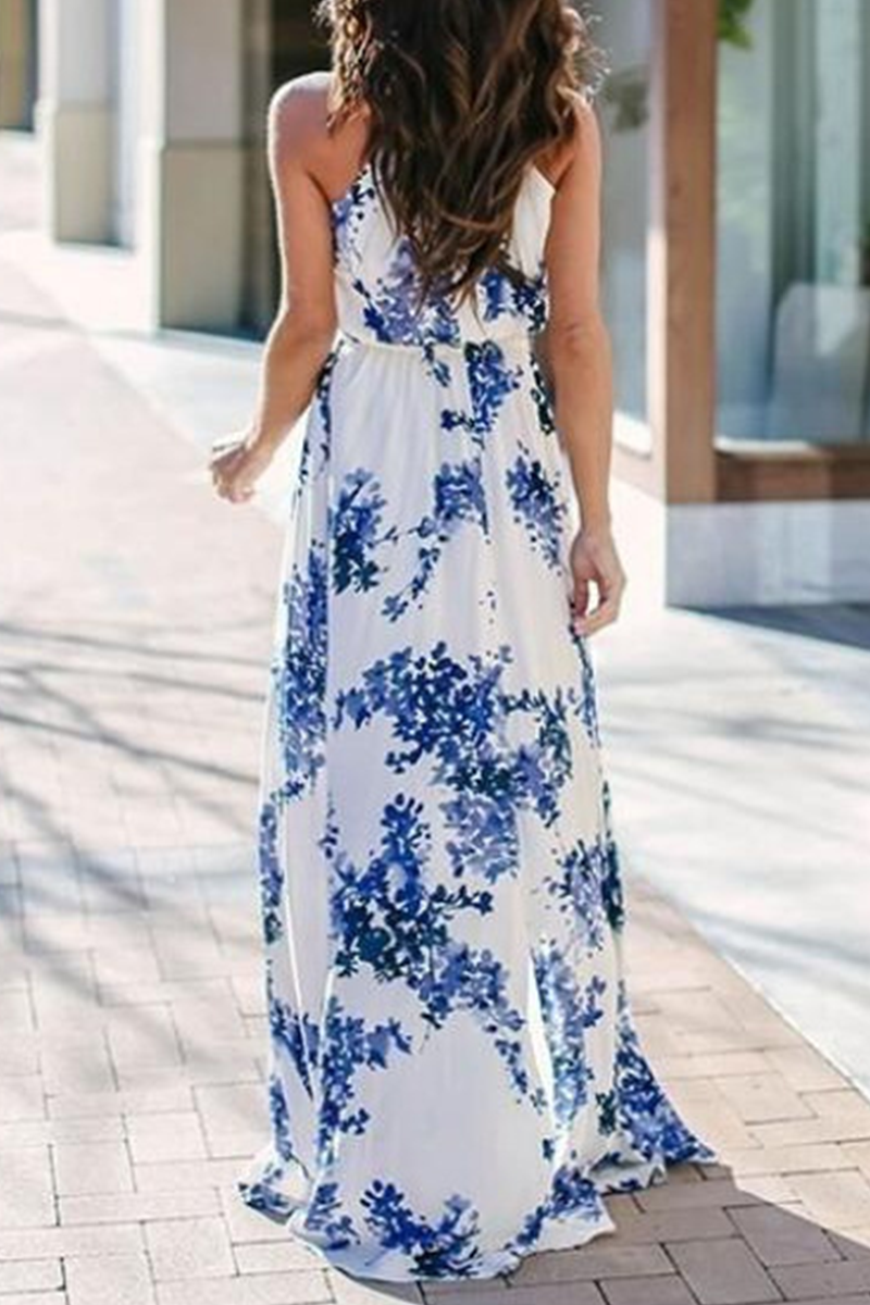 flowersverse Elegant Floral Frenulum High Opening Halter A Line Dresses(3 Colors)