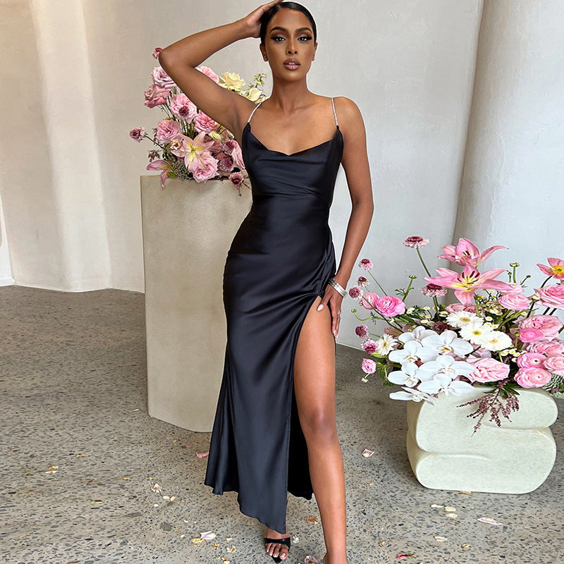 flowersverse Sexy Dress Slim Fit Low Back Bodycon Split Party Strap Dress