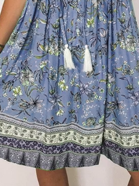 flowersverse Boho A-Line V Neck Short Sleeve Weaving Dress