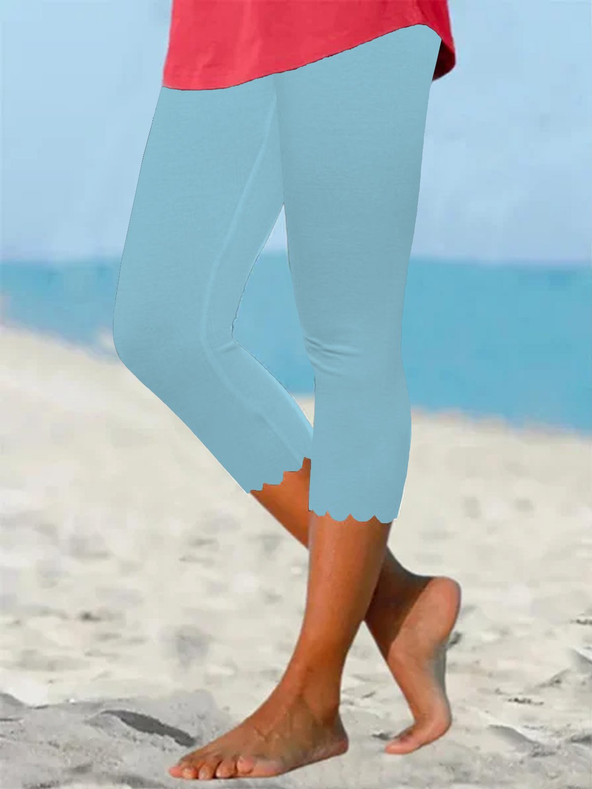 flowersverse Beach daily basic plain color patterned elastic waist high elastic burnt flower pants Plus Size