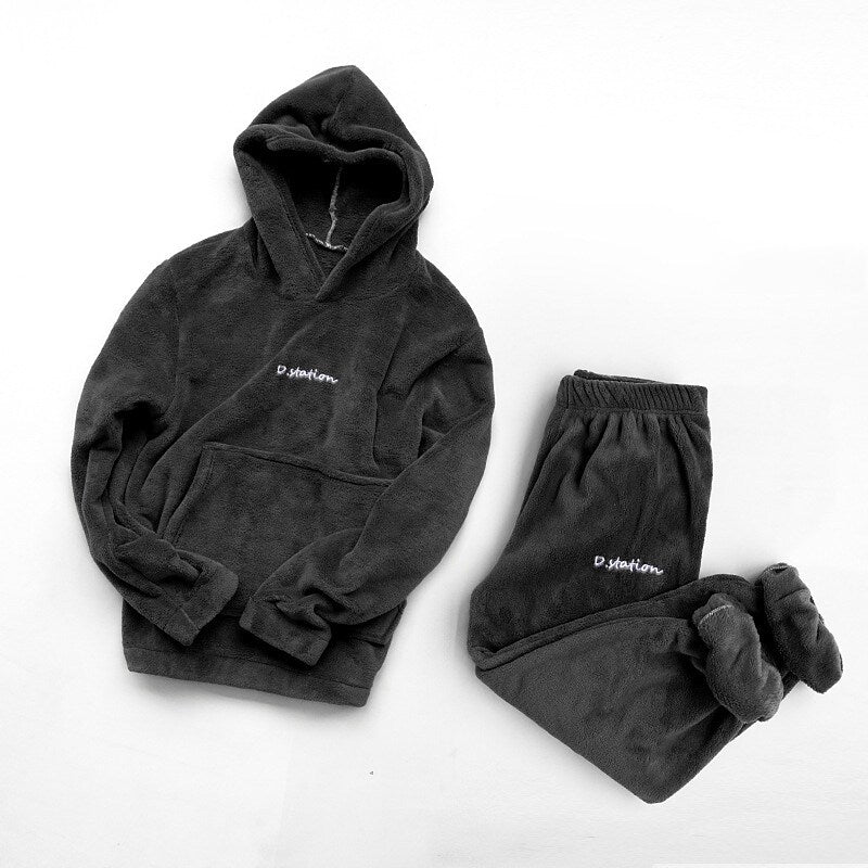 flowersverse Women's Sweatshirt Tracksuit Pants Sets Pajamas Basic Black Blue Casual Daily Solid Color Hooded One-Size Plus Size