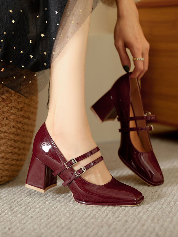 flowersverse Shallow Cut Square-Toe Mary Janes Pumps