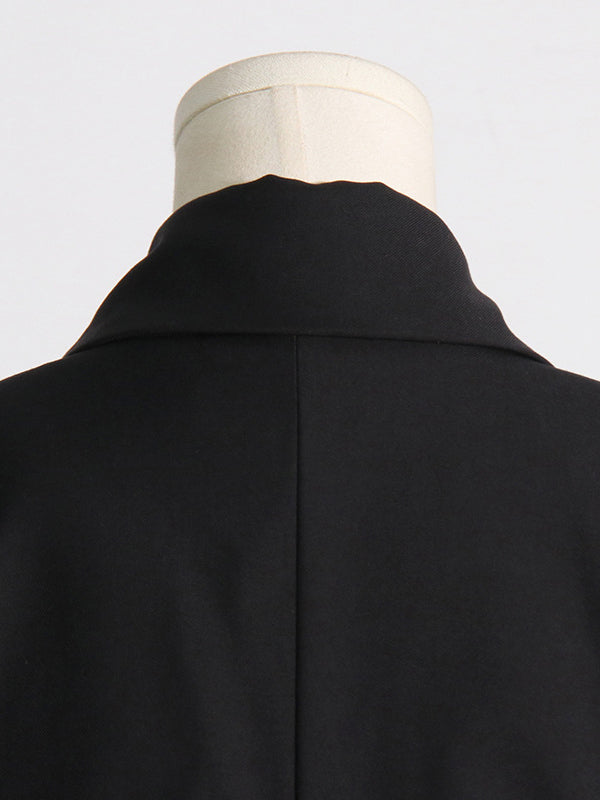 flowersverse Buckle Gauze See-Through Solid Color Split-Joint Long Sleeves Notched Collar Blazer
