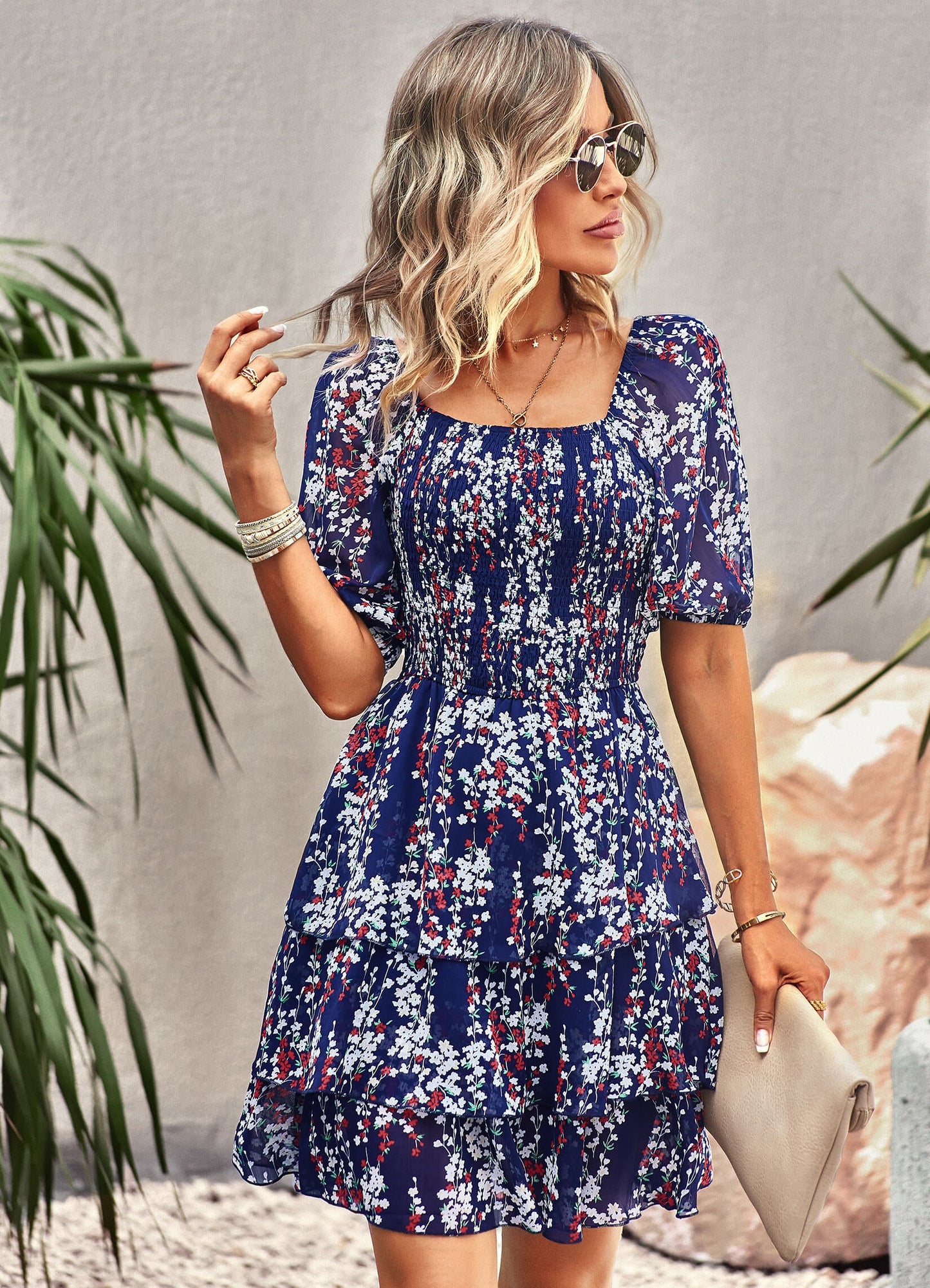 flowersverse THINK GARDEN PRINTED FLORAL MINI DRESS - NAVY