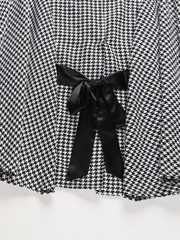 flowersverse Houndstooth Tied Waist Batwing Sleeves Long Sleeves Stand Collar Outerwear Cape