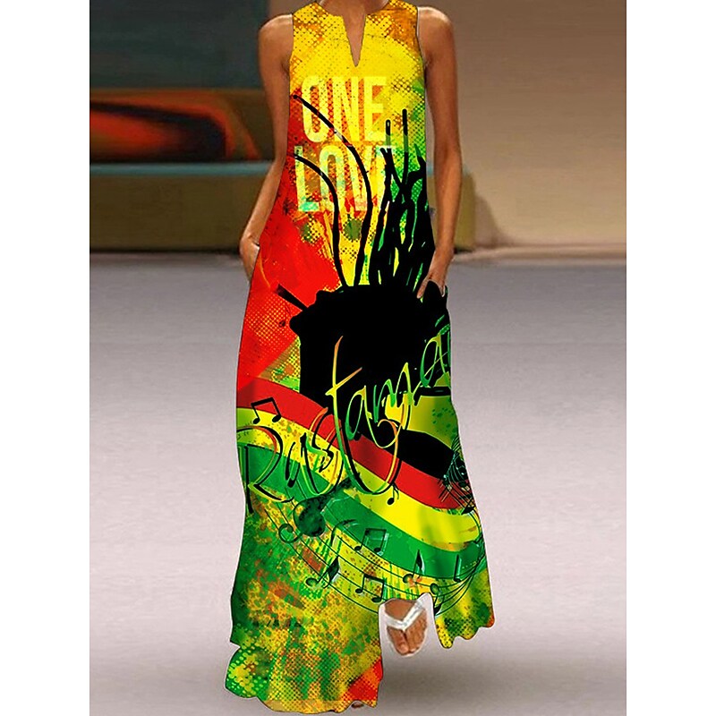flowersverse Women's Long Dress Maxi Dress Casual Dress Sheath Dress Swing Dress Floral Cat Fashion Casual Daily Holiday Going out Pocket Print Sleeveless V Neck Dress Regular Fit Red Blue Green Spring Summer XS