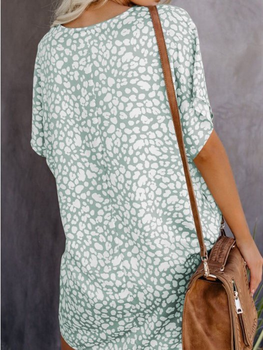 flowersverse Holiday Shift Printed Short Sleeve Knitting Dress