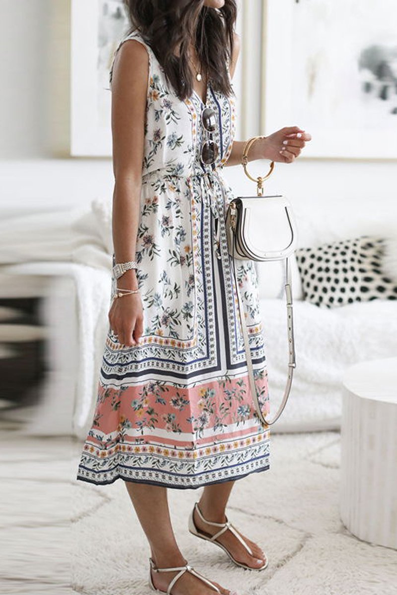 flowersverse V-Neck Sleeveless Floral Printed Dress