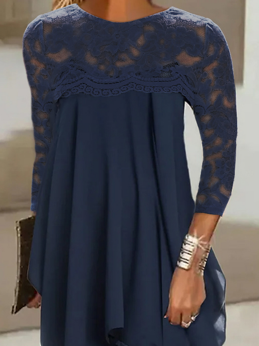 flowersverse Crew Neck Party Chiffon tunic Dress