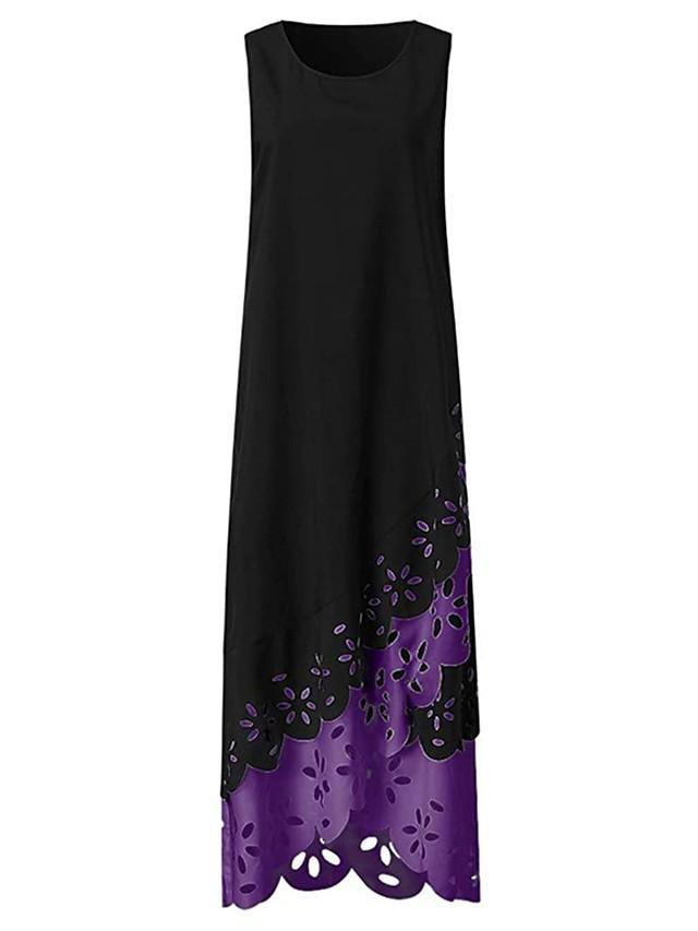 flowersverse Women's A-Line Dress Maxi Long Dress - Sleeveless Floral Hole Summer U Neck Plus Size Hot Casual Vacation Dresses White Purple Blushing Pink Gold Light Blue Black Dresses