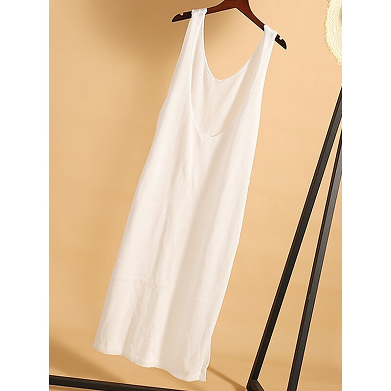 flowersverse Women's Cover Up Beach Dress Beach Wear Long Dress Maxi Dress Backless Split Casual Sexy Plain V Neck Sleeveless Loose Fit Outdoor Daily White Spring Summer S M L XL