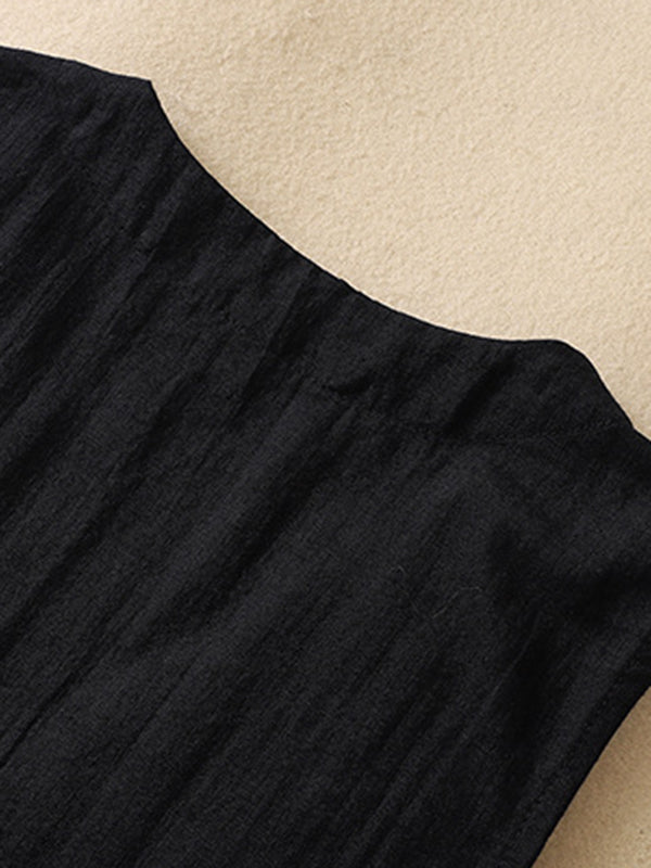 flowersverse Buttoned Solid Color Loose Sleeveless V-neck Vest Top