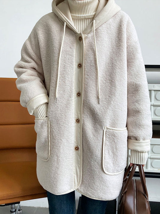 flowersverse Original Creation Long Sleeves Loose Buttoned Keep Warm Hooded Coats Outerwear