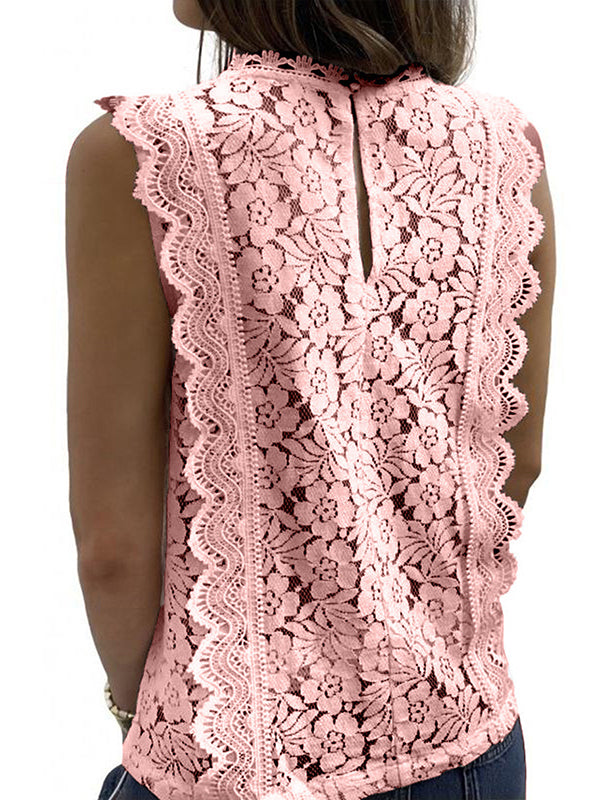 flowersverse Original Lace Embroidered Solid Color Falbala Vest Top