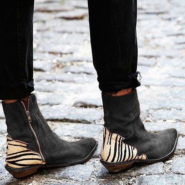 flowersverse Casual Pointed Toe Zebra-Striped Boots
