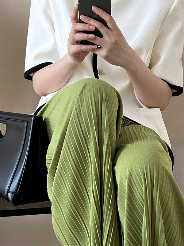 flowersverse Pleated Solid Color Wide Leg Pants Bottoms