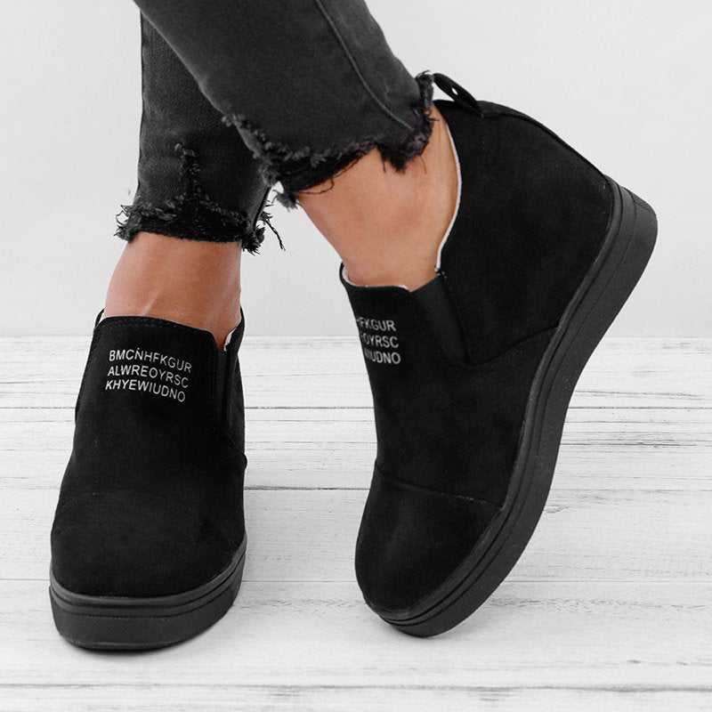 flowersverse Women Faux Suede Wedge heel Sneakers Slip on Breathable Shoes