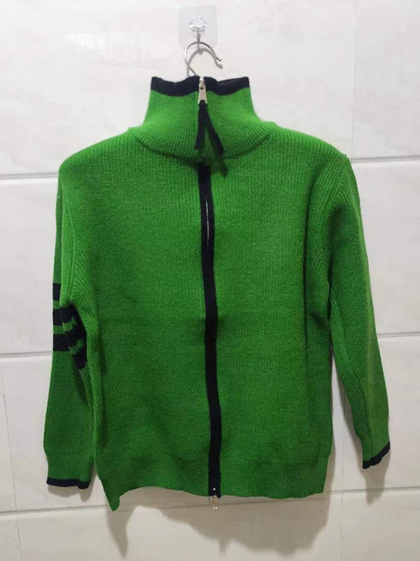 flowersverse Casual Contrast Color Zipper High-Neck Cardigan Tops