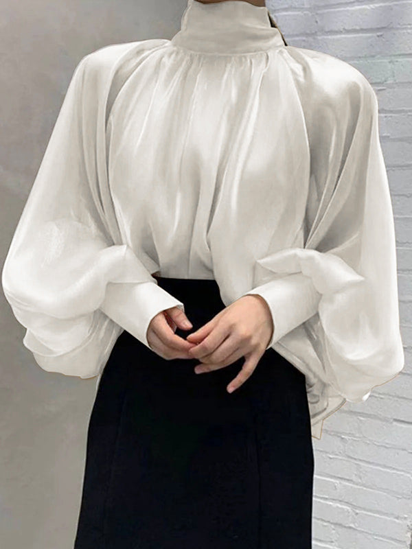 flowersverse Urban Black&White Puff Sleeves High-Neck Blouse