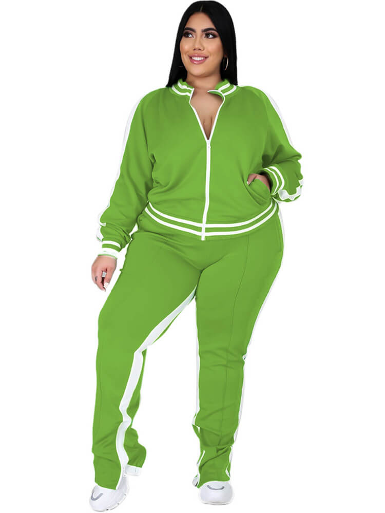 flowersverse Plus Size Cold Shoulder Jacket+Pants Sets