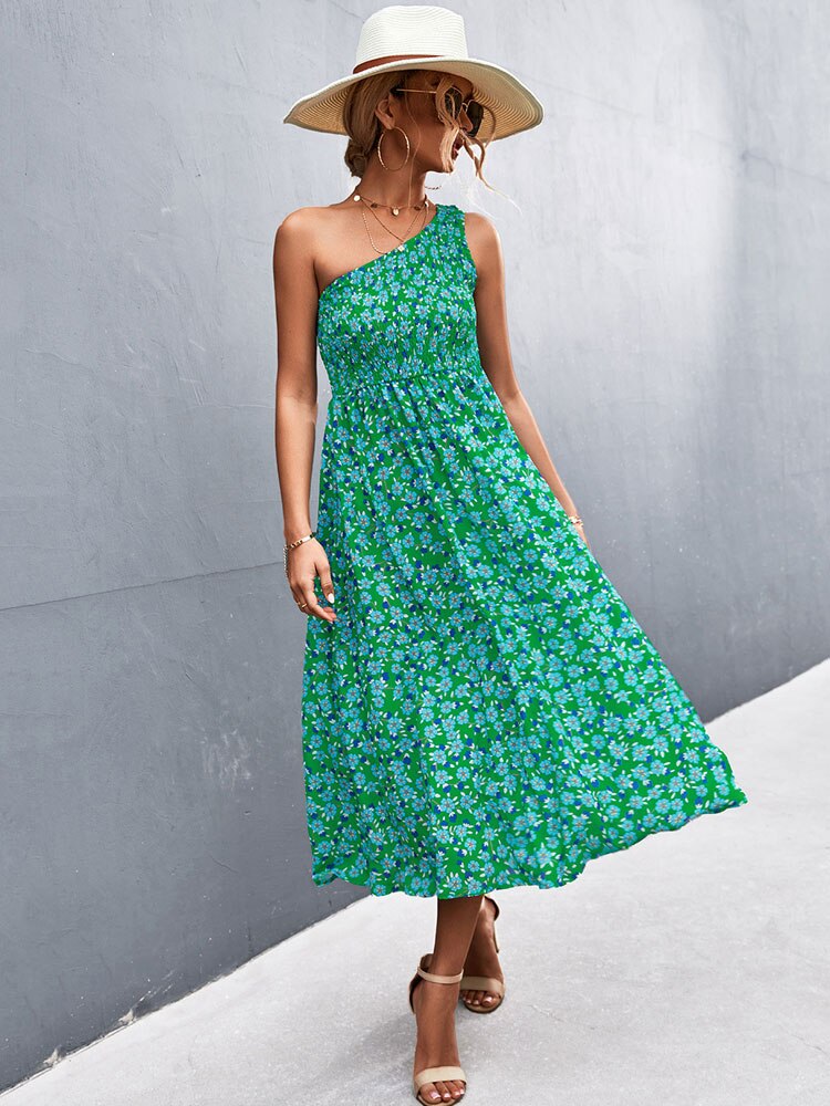flowersverse Fashionkova Summer Maxi Boho Dress Women One Shoulder Long Floral Dress Ladies Elegant Print Bohemian Flower Dress For Women