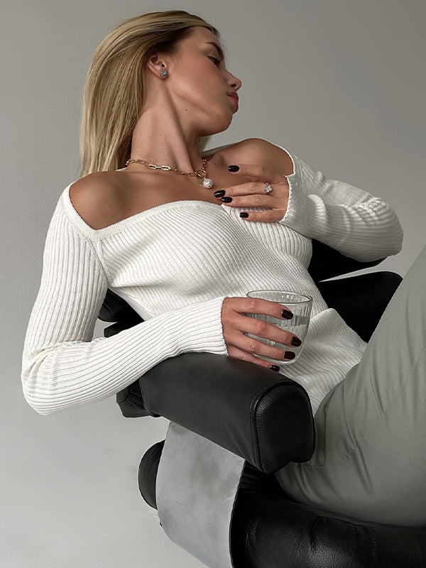flowersverse Urban Skinny Solid Color Square-Neck Sweater Tops