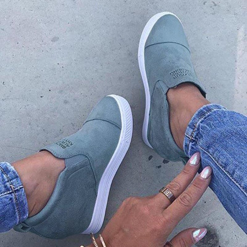 flowersverse Women Faux Suede Wedge heel Sneakers Slip on Breathable Shoes