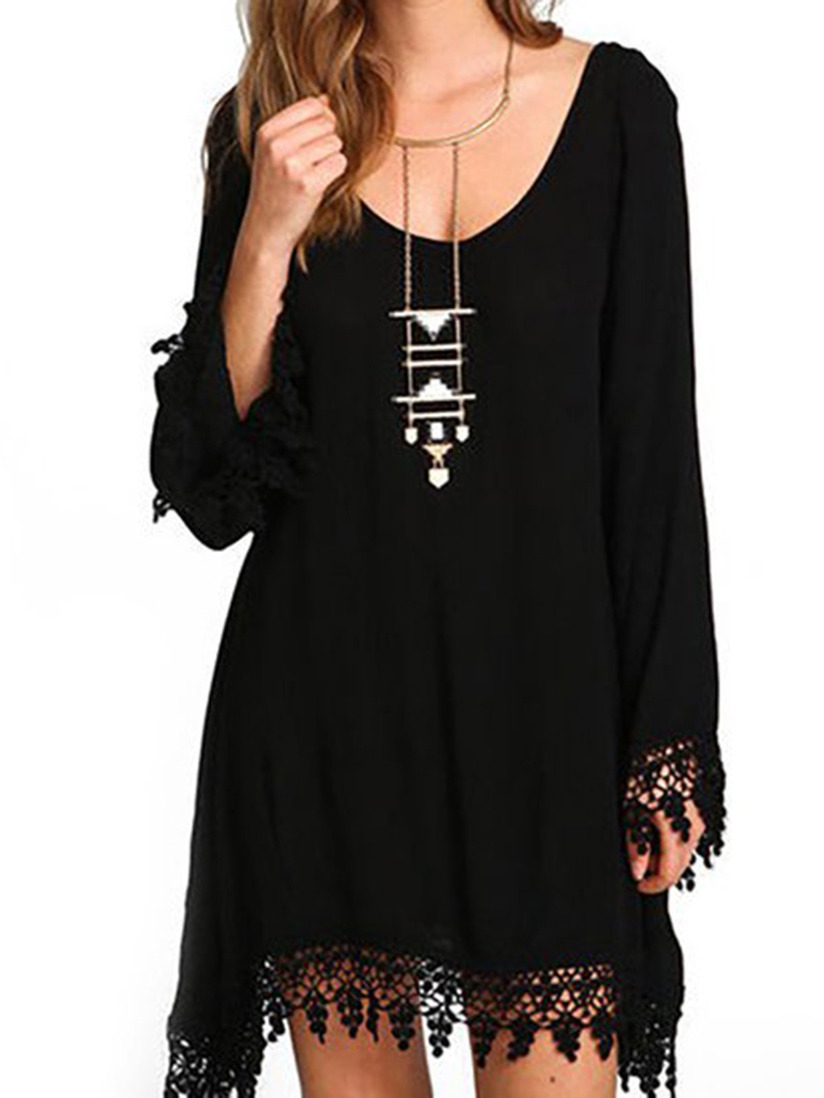flowersverse Black A-line Casual Paneled Casual Dress