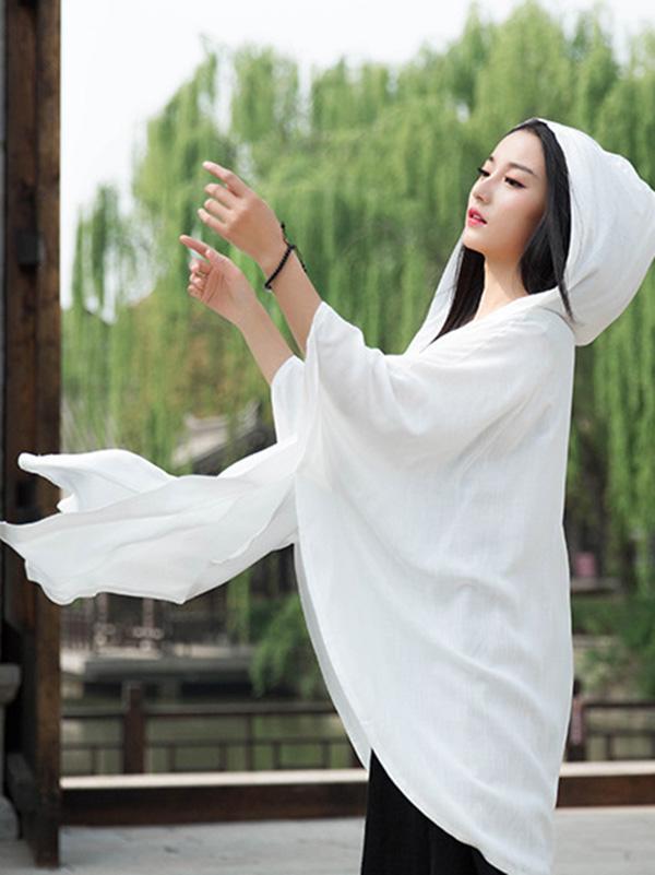 flowersverse Simple Solid Loose Batwing Sleeve Hood Cape