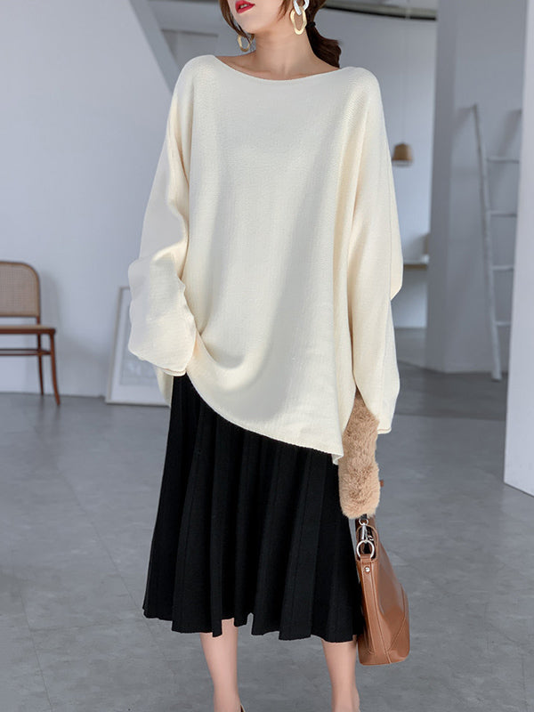 flowersverse Simple Solid Color Round-Neck Sweater