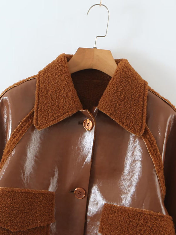 flowersverse Casual Loose Patchwork Lapel Collar Coat