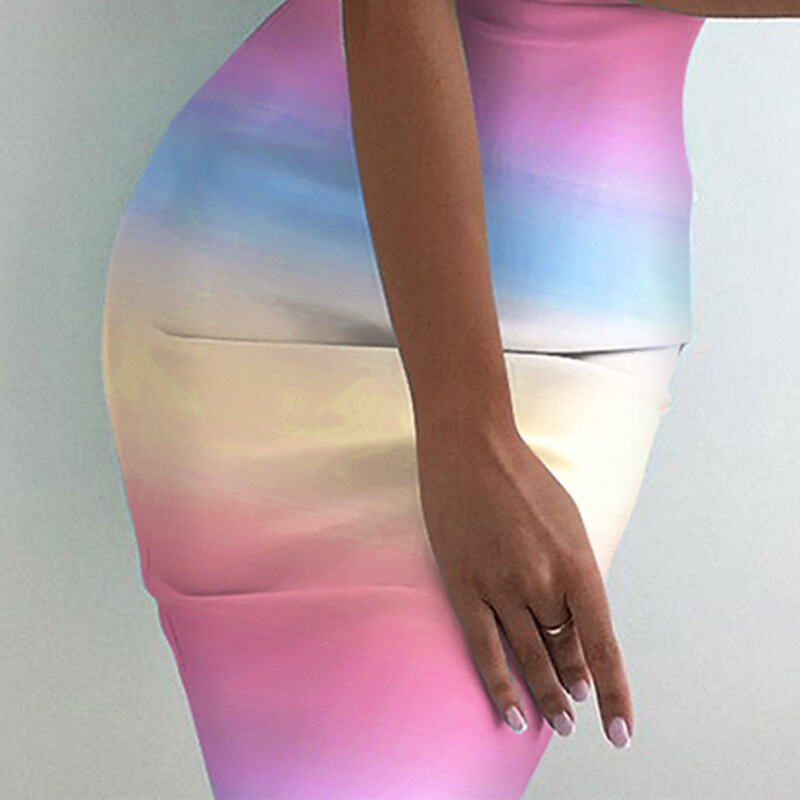 flowersverse Women's Semi Formal Party Dress Bodycon Sheath Dress Mini Dress Rainbow Sleeveless Color Gradient Backless Spring Summer Off Shoulder Sexy Slim S M L XL