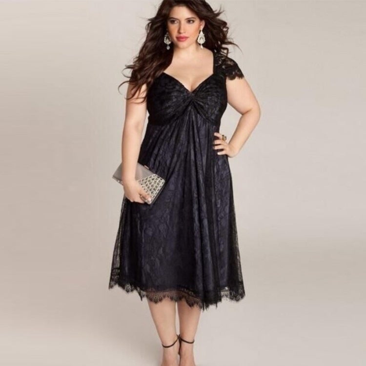 flowersverse Large Lace V-Neck Gothic Dress