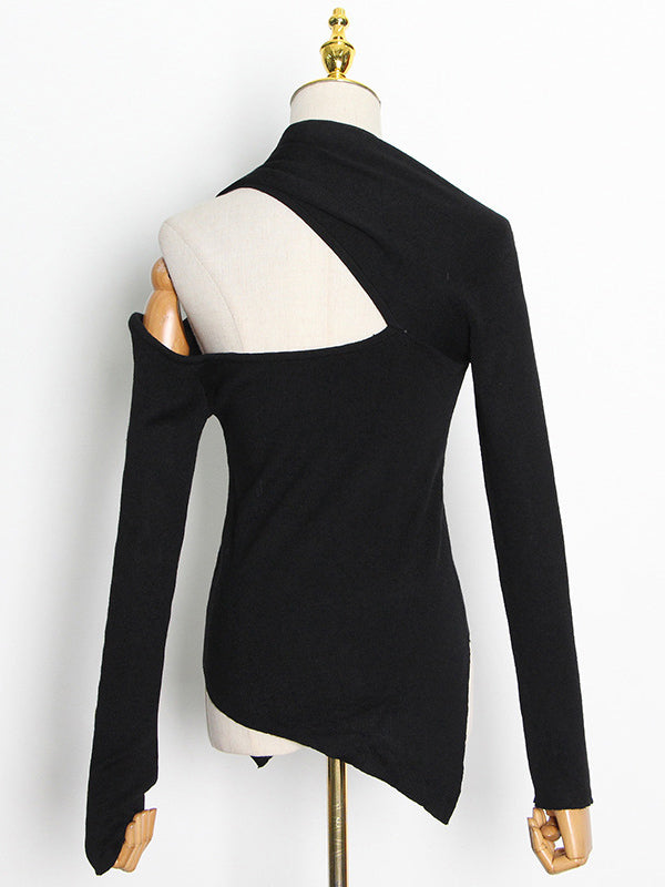 flowersverse Casual Cropped One-Shoulder Kniting Sweater