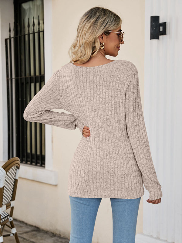 flowersverse Casual Long Sleeves Skinny Solid Color Square-Neck Sweater Tops