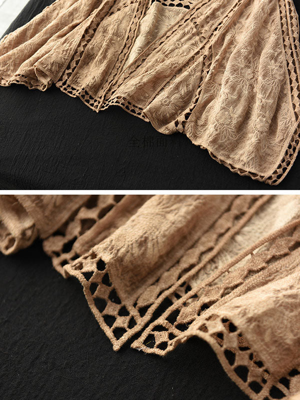 flowersverse Seven-Quarter Sleeves Crochet Hollow Solid Color Outerwear