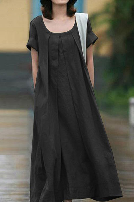 flowersverse Casual Solid Split Joint U Neck A Line Dresses