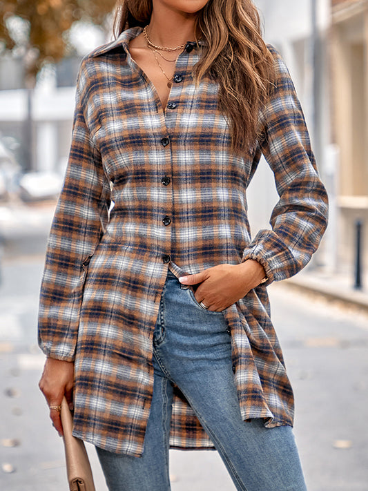 flowersverse Plaid Loose Wrap Lapel Blouses&shirts Tops