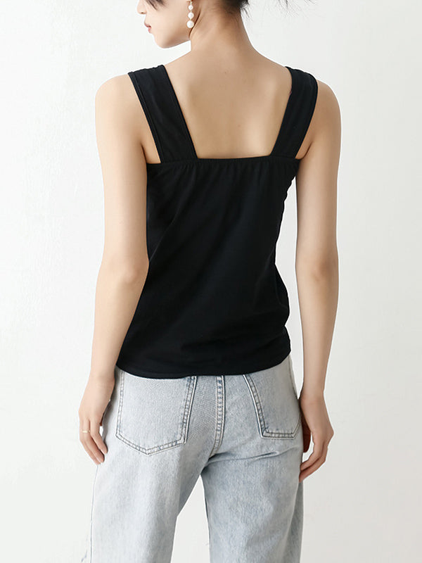 flowersverse Casual Simple 6 Colors Square-Neck Sleeveless Vest