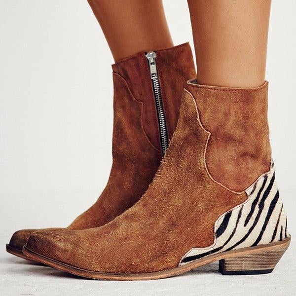 flowersverse Casual Pointed Toe Zebra-Striped Boots