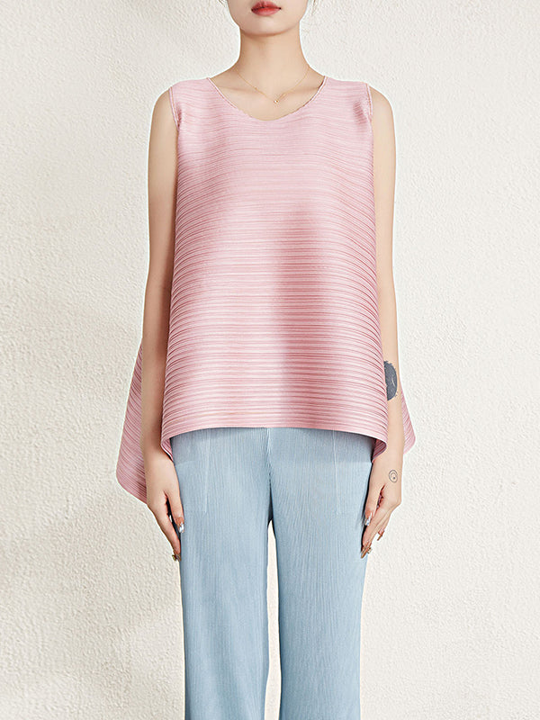 flowersverse Cropped Sleeveless Pleated Round-Neck Vest Top