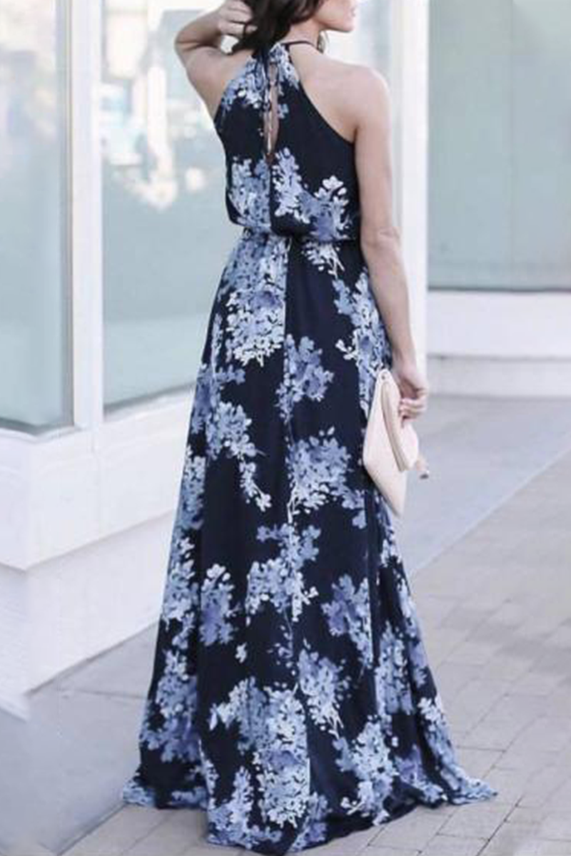 flowersverse Elegant Floral Frenulum High Opening Halter A Line Dresses(3 Colors)