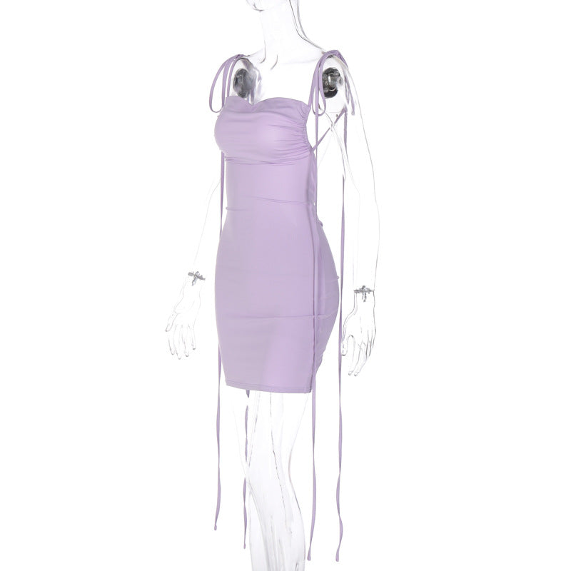 flowersverse Women Summer Sexy Backless Ruched Tie Bodycon Dress