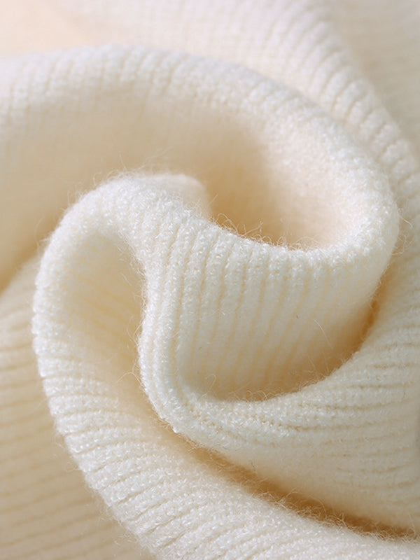 flowersverse Buttoned Split-Joint Long Sleeves High-Neck Sweater Tops