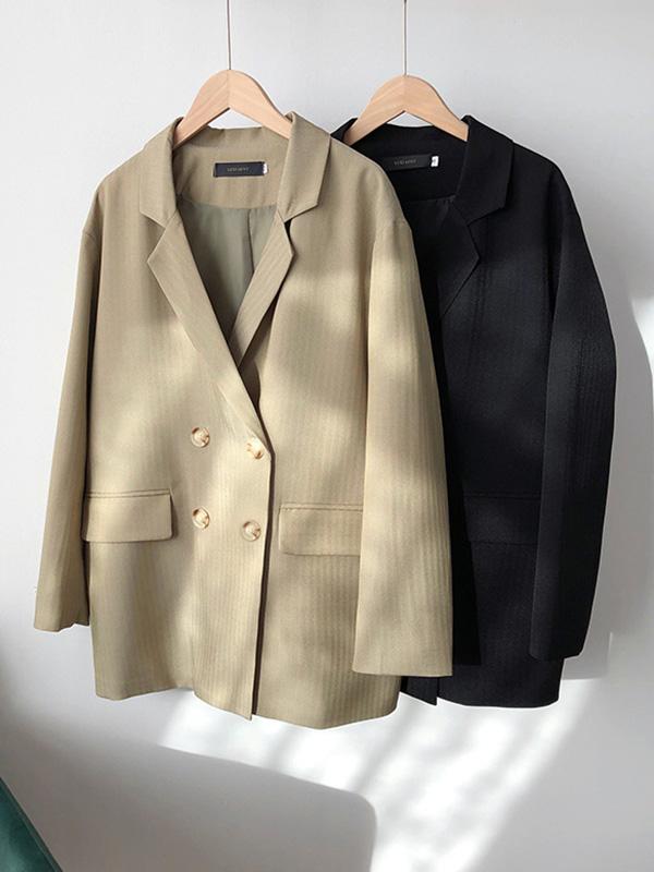 flowersverse Loose Solid Color Casual Blazer Outwear