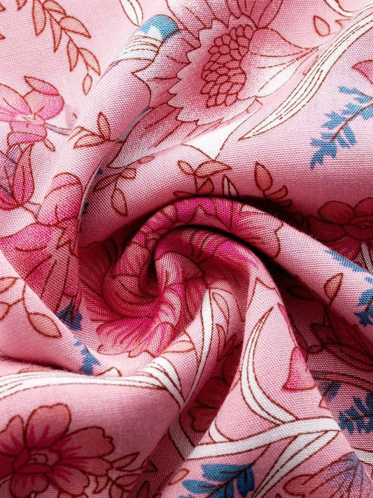 flowersverse Plus Size Loose V Neck Boho Long Sleeve Women Dress